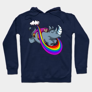 Sleeping Sloth Riding Rhino Fantasy Rainbow Cartoon Hoodie